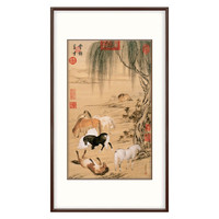 弘舍 新中式玄关装饰画走廊过道壁画书房办公室挂画原作版画 郎世宁 云锦呈才图 雅致胡桃 成品尺寸 高115*宽71cm