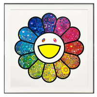 墨斗鱼艺术村上隆限量丝网版画《Flowers are sparkle》太阳花100版装饰画亲笔签名 黑色铝框