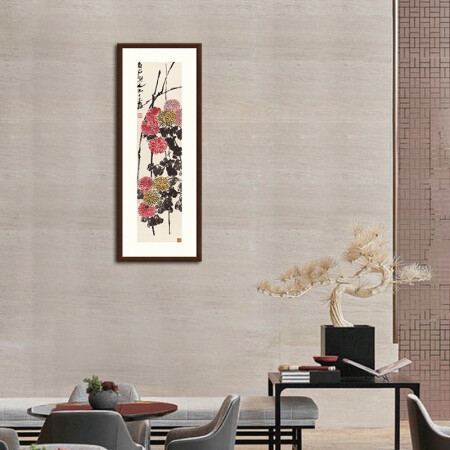 现代简约新中式齐白石《菊花篱笆图》水墨画国画框画装饰画玄关卧室餐厅