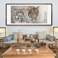 积善 中式客厅老虎装饰画沙发背景墙走廊过道玄关国画竖幅上山虎画挂画壁画 虎雪豹 三尺带框125*65cm/幅