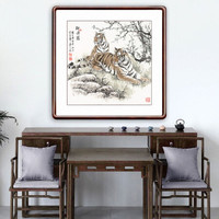 积善 中式客厅老虎装饰画沙发背景墙走廊过道玄关国画竖幅上山虎画挂画壁画 新儒图 83.6*83.6cm/幅
