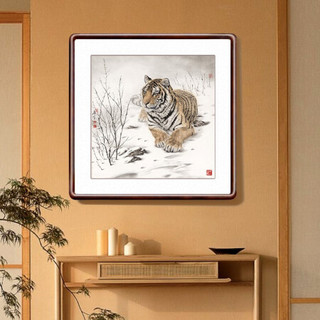 积善 中式客厅老虎装饰画沙发背景墙走廊过道玄关国画竖幅上山虎画挂画壁画 唐坚 虎 53.6*53.6cm/幅