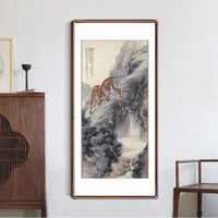 积善 中式客厅老虎装饰画沙发背景墙走廊过道玄关国画竖幅上山虎画挂画壁画 林岩虎啸图 三尺带框125*65cm/幅