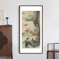 积善 中式客厅老虎装饰画沙发背景墙走廊过道玄关国画竖幅上山虎画挂画壁画 群虎啸谷 三尺带框125*65cm/幅