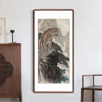 积善 中式客厅老虎装饰画沙发背景墙走廊过道玄关国画竖幅上山虎画挂画壁画 上山虎 四尺带框80*165cm/幅