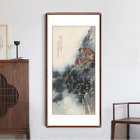积善 中式客厅老虎装饰画沙发背景墙走廊过道玄关国画竖幅上山虎画挂画壁画 双虎远眺图 四尺带框80*165cm/幅
