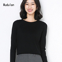 mudulan 牧都兰 纯棉春秋装女上衣ins潮圆领长袖修身打底T恤纯色修身上衣