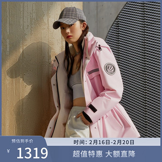 波司登2021年新款女工装风抽绳中长款时尚保暖羽绒服 莫奈粉1467 160/84A