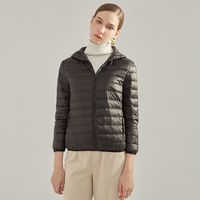 La Chapelle拉夏贝尔纯色白鸭绒羽绒服女2021秋冬连帽短款修身轻薄款羽绒服