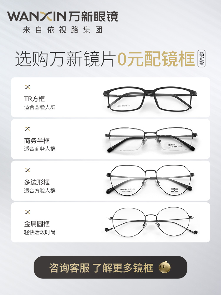 winsee 万新 镜片防蓝光辐射超薄近视1.67配镜高度数镜片 金属全框 黑金