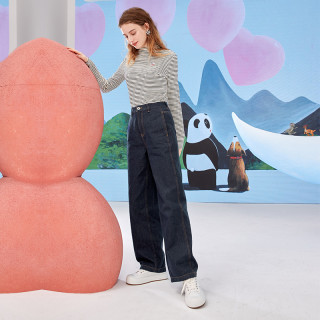 三彩 许京甫联名21冬季新款熊猫卡通印花牛仔裤不褪色长裤女蓝黑155 64a S 蓝黑160 68a M 报价价格评测怎么样 什么值得买