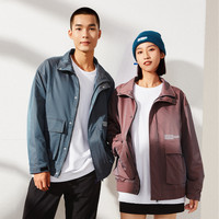 A21 outlets秋季男装宽松立领长袖开衫夹层外套潮字母印花青年风衣 蓝 M