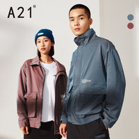 A21outlets秋季男装宽松立领长袖开衫夹层外套潮字母印花青年风衣 红 XL