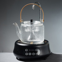 容山堂 玻璃茶壶煮茶器蒸茶器烧水养生壶提梁壶电陶炉茶炉功夫茶具套装 锤纹蒸煮玻璃壶+小悦黑胡桃茶炉 小圆电陶炉玄黑色+蒸煮茶器锤纹