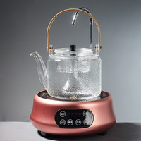 容山堂 玻璃茶壶煮茶器蒸茶器烧水养生壶提梁壶电陶炉茶炉功夫茶具套装 锤纹蒸煮玻璃壶+小悦黑胡桃茶炉 小圆电陶炉古铜色+蒸煮茶器锤纹