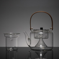 容山堂 玻璃茶壶煮茶器蒸茶器烧水养生壶提梁壶电陶炉茶炉功夫茶具套装 锤纹蒸煮玻璃壶+小悦黑胡桃茶炉 蒸煮两用玻璃壶-竹把黑玉平光