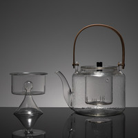 容山堂 玻璃茶壶煮茶器蒸茶器烧水养生壶提梁壶电陶炉茶炉功夫茶具套装 锤纹蒸煮玻璃壶+小悦黑胡桃茶炉 蒸煮两用玻璃壶-竹把黑玉锤纹