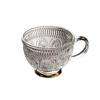 ins北欧无铅玻璃杯茶杯水杯欧式咖啡牛奶杯带把手大容量燕麦杯 透明带把+勺+杯垫