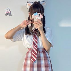 CHIXIA 池夏 夏城以西联名 佩玉 JK制服 红蓝撞色格裙