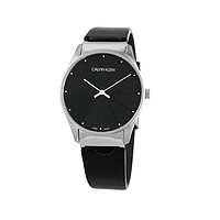 Calvin Klein CKClassic系列不锈钢表盘黑色皮带石英手表