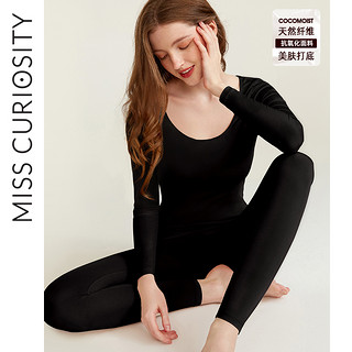 Miss Curiosity 好奇蜜斯 保暖内衣女士薄款秋衣秋裤女套装内搭美肤肌底无痕打底衫 L 幸运小红衣-黑松露