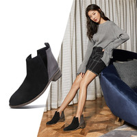 Skechers/斯凯奇女鞋新款时尚切尔西靴百搭舒适休闲短靴女潮49711 黑色/炭灰色 37