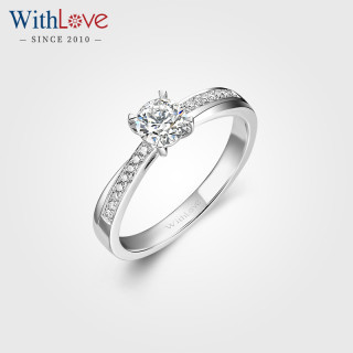 WithLove 白18K金钻石戒指GIA证书四爪订婚钻戒女戒群镶扭臂婚戒 副钻7分/Pt950铂金/定制 SI/小瑕 30分 F-G/优白