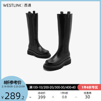 westlink 西遇 骑士靴女潮ins酷2021年冬新款长筒靴显瘦bv机车靴不过膝长靴 38 黑色