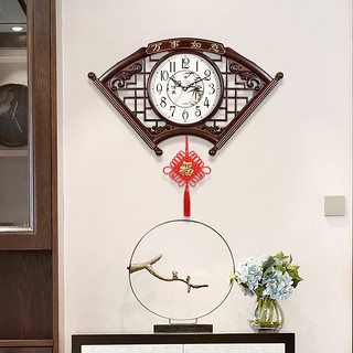POLARIS 北极星 挂钟新中式创意简约时尚中国结时钟13英寸客厅书房办公室钟表 78907咖木