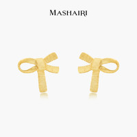 MASHAIRI雾金色蝴蝶结耳钉925银女新款气质甜美耳饰小巧纯银耳环