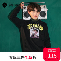 清仓gxg jeans男装秋黑色连帽卫衣男百搭宽松休闲上衣韩版潮