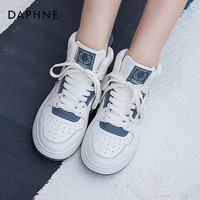 达芙妮（DAPHNE）高帮休闲鞋女秋鞋子新款百搭运动鞋女板鞋女 白蓝色 35
