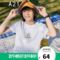 A21春季2022新款男装圆领趣味印花百搭潮牌时尚短袖T恤衫 特白 165/80A/S