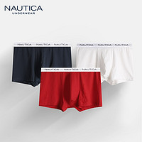 诺帝卡Nautica Underwear男士弹力舒适透气棉平角内裤 3条装 黑+白+深海蓝 XXL 深海蓝+白+红 XXXL