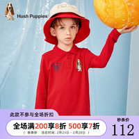 暇步士童装长袖POLO衫男童春秋季新款中大童卡通刺绣时尚潮流T恤 花灰 140cm 珊瑚红 150cm