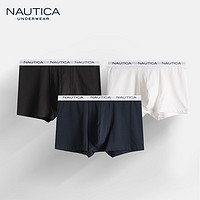 NAUTICA 诺帝卡 Underwear男士弹力舒适透气棉平角内裤 3条装 黑+白+深海蓝 XXL 黑+白+深海蓝 L