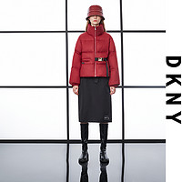 DONNA KARAN 唐纳·卡兰 90白鸭绒保暖加厚立领宽松廓形短款女式羽绒服 XL 酒红