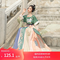 故宫宫廷文化×汉尚华莲联名款三彩蓝狮坦领汉服女刺绣齐腰破裙秋