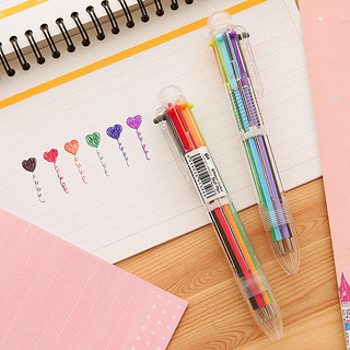 多色圆珠笔多功能按动彩色个性油笔文具6色笔韩国创意可爱卡通