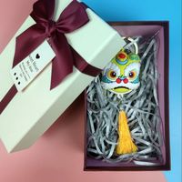 中国风创意醒狮钥匙扣书包包挂件卡通汽车钥匙链挂饰个性喜庆礼品 滴胶%醒狮丶流苏款蓝色 舞狮流苏款黄色+礼盒+贺卡