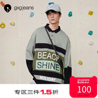 gxgjeans男装新款宽松polo领休闲卫衣男拼接上衣潮打底衫