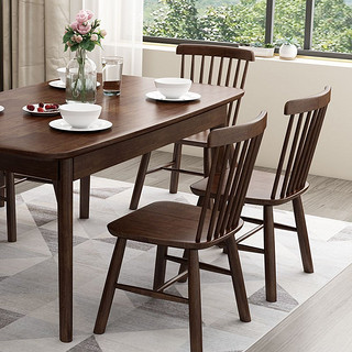 一米色彩 实木餐桌椅组合 饭桌 北欧简约现代橡胶木质原木色1.3米1.5米1.6M小户型日式宜家家用 餐厅家具 1.2米一桌四椅丨胡桃色
