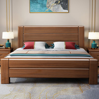 景山百岁 床 金丝胡桃木床 实木床 现代中式实木家具 木质婚床 双人床1.8 1.5米高箱储物主卧床 抽屉床 6030 框架床+2床头柜