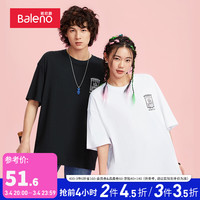 班尼路2022春夏新款港风潮流卡通印花T恤男圆领纯棉休闲青年情侣款短袖 001W漂白 S
