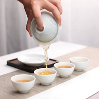 观复博物馆一品青莲影青套装一盖碗四杯品茗茶具景德镇茶具青白釉瓷器功夫茶办公居家招待宾客礼品清廉 一品青莲套装-一盖碗四杯