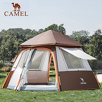 骆驼户外帐篷自动速开门厅式双层帐篷大空间野营露营旅游装备用品 ABA1S3NA110，米白/褐色
