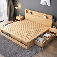 景山百岁 床 实木床 北欧床 双人床 1.5m床 1.8米床 储物床 气压床 高箱床 原木色床 卧室床家具A18 1.5*2米抽屉床（颜色备注） 床+1个床头柜