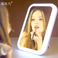 呱呱鸟 D10 LED化妆镜台灯可充电三色触摸无极调光美妆镜带灯网红收纳梳妆镜可拆卸便携 圆形-淡雅粉 充电款 方形-淡雅粉 充电款