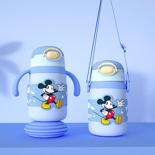 Disney 迪士尼 米奇学饮儿童保温杯宝宝吸管杯316不锈钢婴儿水杯带背带水壶420ML(蓝色）
