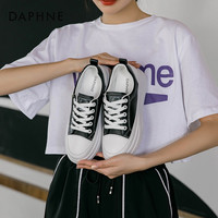 达芙妮(DAPHNE)厚底小白鞋女秋冬新款女鞋百搭透气板鞋女运动休闲鞋子女 黑色(尺码偏小拍大一码) 35